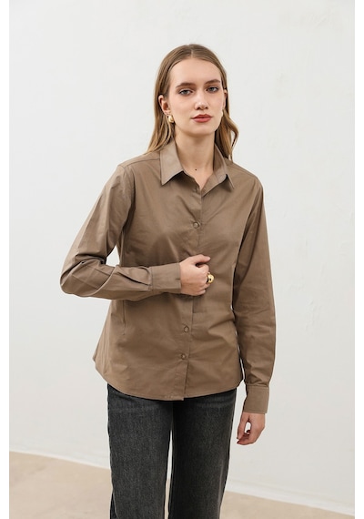 Antioch Basic Slim Fit Kadın Gömlek Vizon