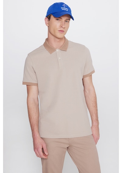 AC&Co / Altınyıldız Classics Erkek Bej-vızon %100 Pamuk Slim Fit Dar Kesim Polo Yaka Tişört