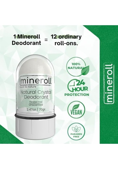 Doğal Kristal Deodorant - Vegan, Kokusuz, 24 Saat Koruma, Kadın Ve Erkeler İçin - Alum Taş, Mineral Tuz, Roll-on, 7