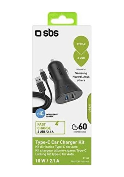 SBS Araç Şarj Cihazı - 2 USB outputs-USB-C Kablo
