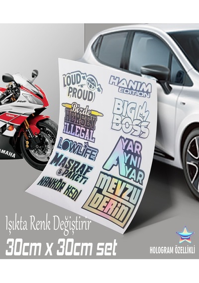 9lu Araba Sticker Seti - Motosiklet Kelebek Cam Uyumlu Sticker