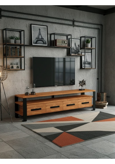 Raweyn Sea Doğal Ahşap Tv Ünitesi - 180cm Açık Ceviz