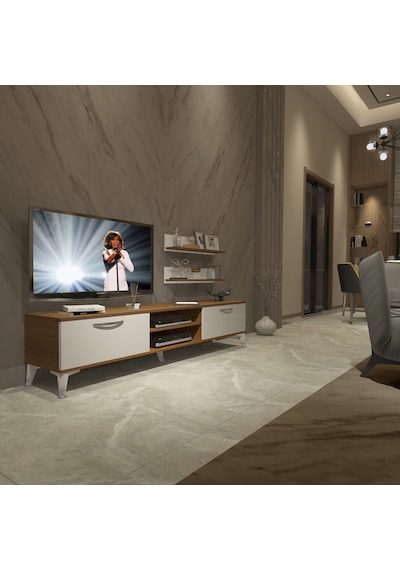 Decoraktiv Eko 4 Mdf Dvd Silver Tv Ünitesi Tv Sehpası Ceviz - Beyaz