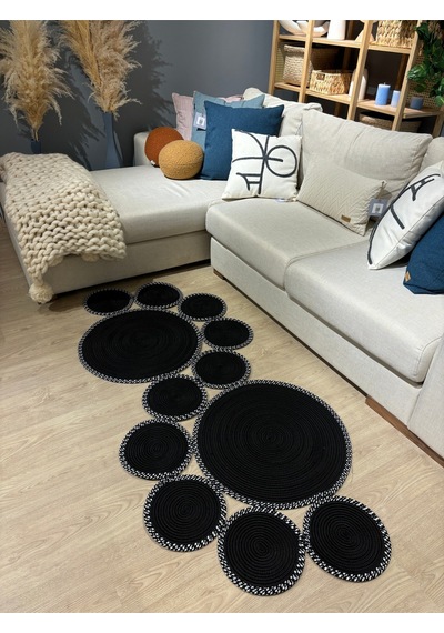 Mavaux Siyah Snake Hasır Jüt Bej Yolluk Halı Kilim Siyah - Beyaz