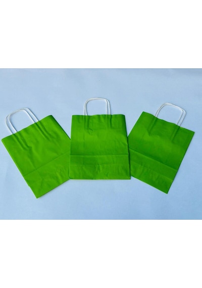 1.kalite 18x8x24 Cm 3 Lü Yeşil Renkli Kraft Kağıt Çanta, Hediye Poşeti, Hediye Paketi, Kraft Çanta