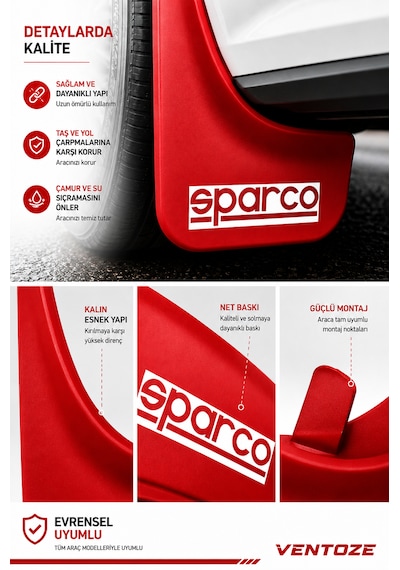 Sparco Universal Esnek Arka Paçalık Seti 2li Çamurluk Tozluğu Kırmızı Beyaz & Kırmızı