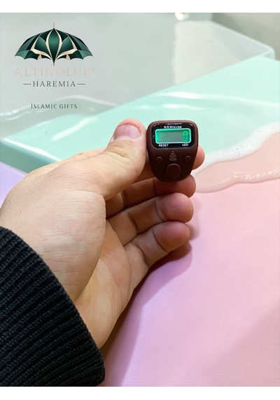 Led'li Mini Yüzük Zikirmatik Her 100'de Uyarı Veren Dijital Zikir Sayacı Kahverengi Beyaz