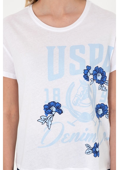 U.S. Polo Assn. Kadın Beyaz Desenli Bisiklet Yaka Tişört 50299670-VR013