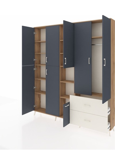 Arges Dolap 12 Raflı 2 Çekmeceli Tek Askılı 220x30x243 Çam-antrasit/aytaşı Antrasıt/aytası Arges Dolap 12 Raflı 2 Çekmeceli Tek Askılı 220x30x243 Çam-antrasit/aytaşı Antrasıt/aytası