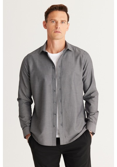 AC&Co / Altınyıldız Classics Erkek Sıyah Slim Fit Dar Kesim Klasik Yaka Armürlü Pamuklu Gömlek Siyah AC&Co / Altınyıldız Classics Erkek Sıyah Slim Fit Dar Kesim Klasik Yaka Armürlü Pamuklu Gömlek Siyah