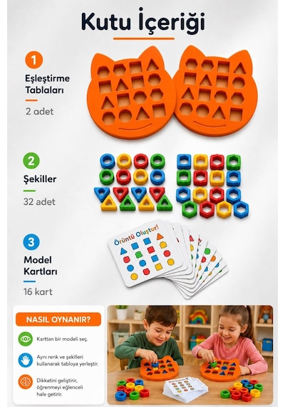 Diz Bakalım Geometrik Şekil Eşleştirme Oyunu Renk Sıralama Oyunu-eğitici Zeka Oyuncağı-bul Sırala Öğren