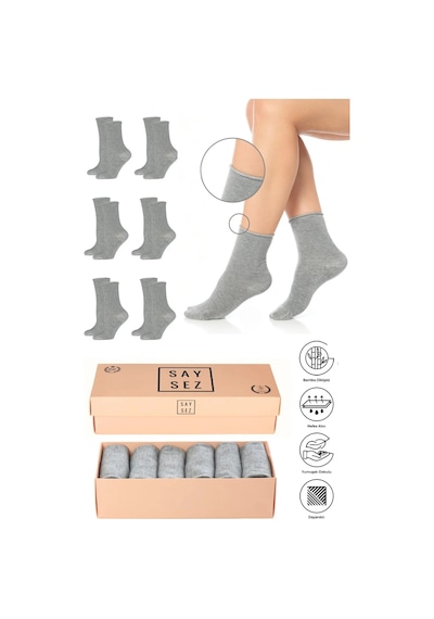 Saysez Bambu Kadın Lastiksiz Gri Soket Dikişsiz Premium Çorap Kutulu 6'lı / İz Bırakmaz / Sıkmayan Çorap Renkli