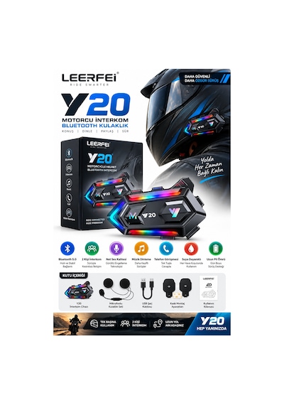 Y20 Lf-y20 Motosiklet Kask Bluetooth Kulaklığı Rgb Işıklı Bluetooth 5.3 Ipx6 1000 Mah Type-c
