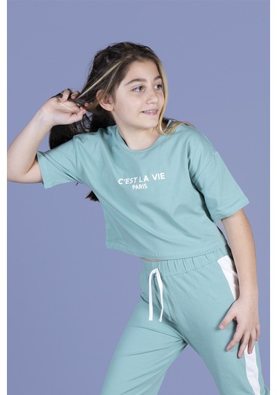 Toontoy Kids Toontoy Kız Çocuk Crop Model Tişört Yeşil