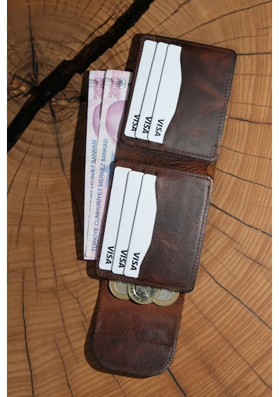 Lenax Leather Mono Hakiki Deri Erkek Cüzdan Gerçek Deri Kartlık Ve Bozuk Para Bölmeli Taba