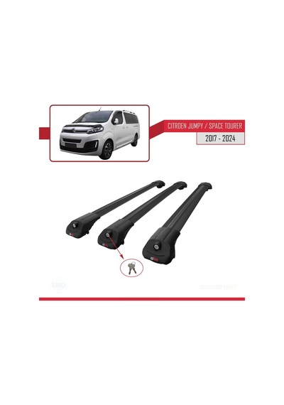 Citroen Jumpy - Space Tourer 2017 Ve Sonrası İle Uyumlu Ace-1 Ara Atkı Tavan Barı Siyah 3 Adet Bar
