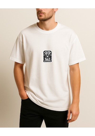 Teknisyen Evrimi Baskılı Tasarımlı T-shirt Beyaz