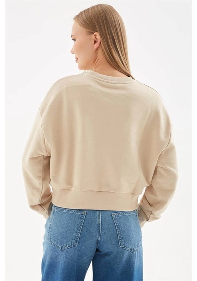 Fashion Frends Fashion Friends Baskılı Crop Sweat Bej Bej / Beige