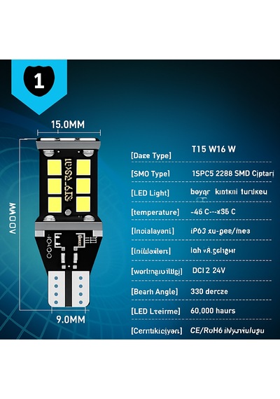 T15 Led Ampul 15 Ledli Canbuslı Ultra Parlak Beyaz