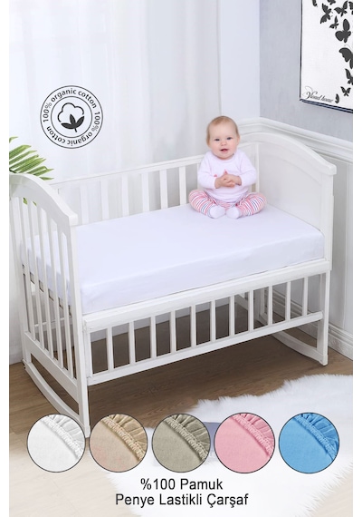 %100 Organik Pamuk Penye Lastikli Bebek Çarşafı