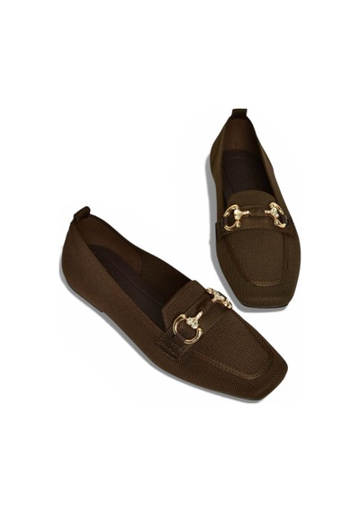 Fox Shoes Y820400104 Kahverengi Triko Kumaş Toka Detaylı Kadın Babet Kahverengi