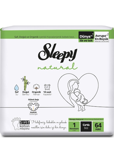 Sleepy Natural Jumbo Paket 1 Beden Yenidoğan 2-5 Kg 64'lü