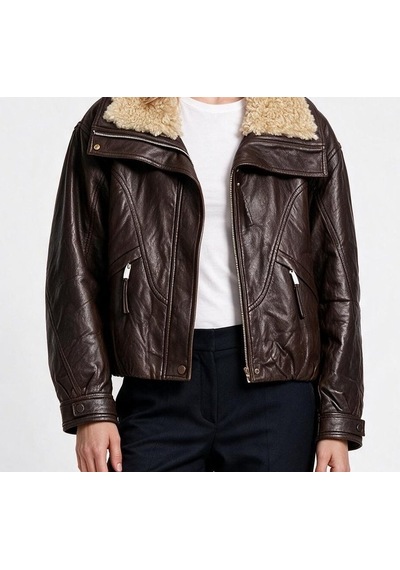 Marsel&leon Marsel Leon Kadın Peluş Yakalı Fermuarlı Deri Görünümlü Bomber Mont Kahverengi Marsel&leon Marsel Leon Kadın Peluş Yakalı Fermuarlı Deri Görünümlü Bomber Mont Kahverengi
