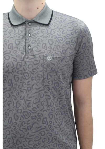 Santa Dmctekstil Erkek 2026 Desenli Klasik Kesim Rahat Kalıp Tek Cepli Polo Yaka T-shirt Gri