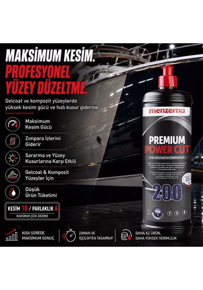 Menzerna Power Cut 200 Jelkot Boya Kompozit Çizik Giderici Kalın Pasta 1 Lt Fiberglas Marin Tekne