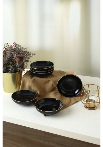 Keramika Siyah Gold Halka Çerezlik / Sosluk 13 Cm 6 Adet Siyah