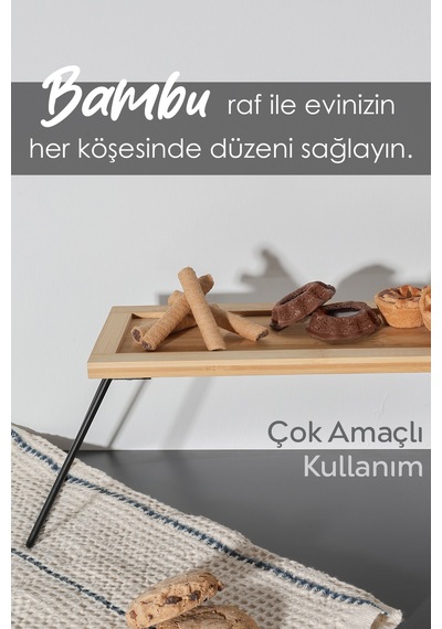 Dekoratif Bambu Raf - Mutfak Banyo Düzenleyici Aksesuar Organizeri Makyaj Parfüm Standı 36x12 Cm Bej