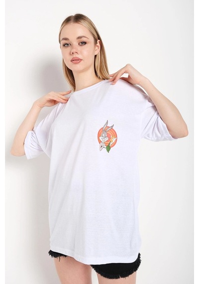 Startmore Bugs Bunny Baskılı Beyaz Oversize Tshırt Beyaz