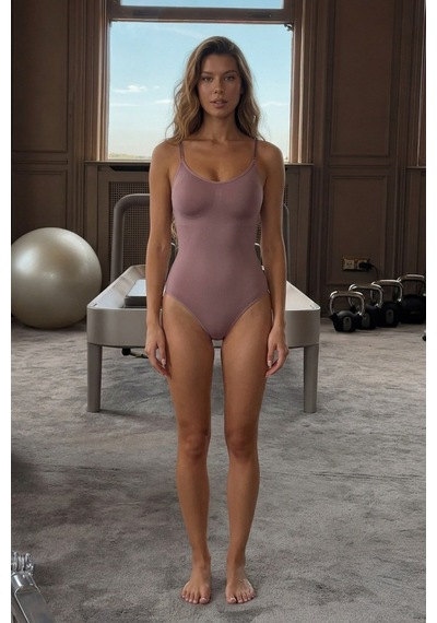 Kadın Slip Elastanlı Vücut Uyumlu Gül Kurusu Body