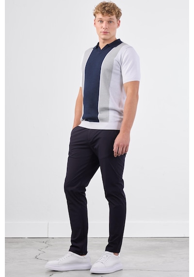 Dufy Lacivert Blok Desen Erkek Triko - Slim Fit Lacivert