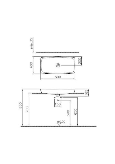 VitrA Metropole 5669B403-0016 Dikdörtgen Çanak Lavabo. VitrA Clea