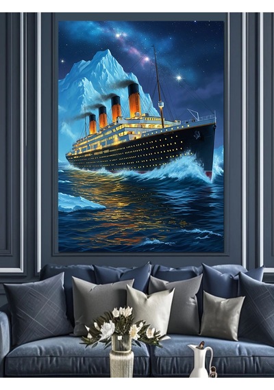 Buzdağına Çarpan Titanic Gemisi Tablosu Dekoratif Kanvas - Mdf Ahşap Tablo