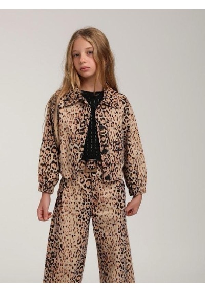 Escabel Kız Çocuk Leopar Desenli Tek Cepli Ceket-15592 Kahverengi