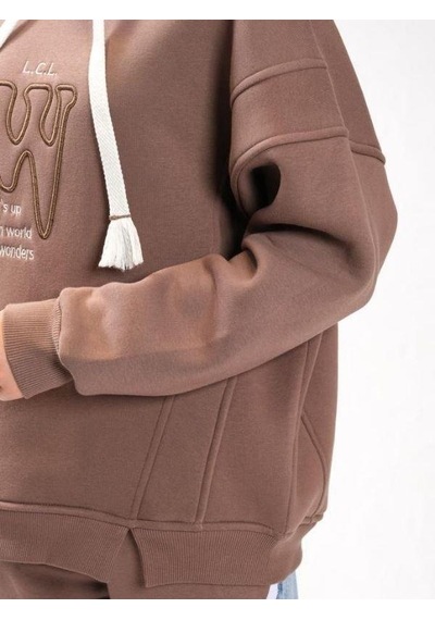 Kız Çocuk Pamuklu Kapüşonlu Yırtmaçlı Yarasa Kol Şardonlu Sweatshirt-13451-kahverengi Kahverengi Kız Çocuk Pamuklu Kapüşonlu Yırtmaçlı Yarasa Kol Şardonlu Sweatshirt-13451-kahverengi Kahverengi