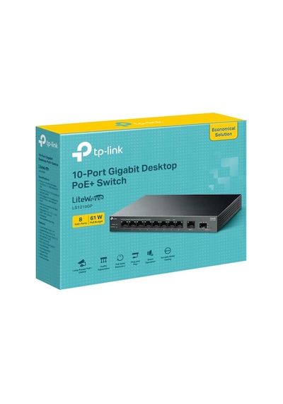 Tp-lınk Ls1210gp 8 Port Gıgabıt + 1xrj45/1xsfp Uplınk 61w 250 Metre Poe Mesafe Metal Kasa