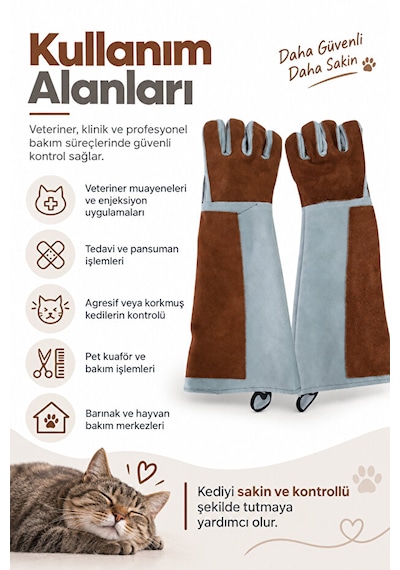 Petgrooming Profesyonel Veteriner Kedi Tutma Ve Yakalama Eldiveni 60 Cm Uzun Kollu Koruyucu Eldiven