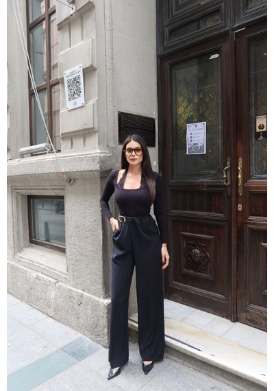 Kechi Woman Linda Twill Kumaş Kemer Detay Pantolon Siyah