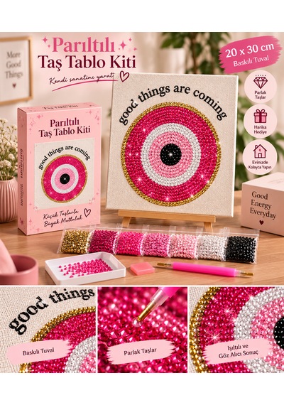 Bedazzling Taşlı Tuval Kiti Küçük Boy Pembe Nazar 1 Adet