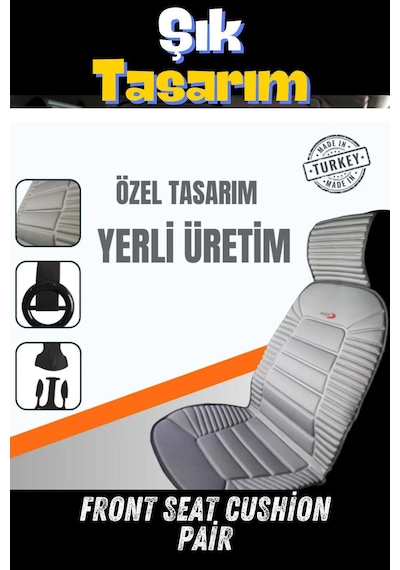 Sırt Dayamalı Araba Koltuk Minderi Ön İkili Set Gri