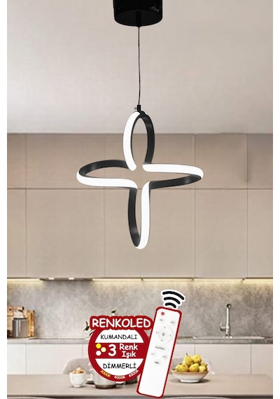 Renkoled Aydınlatma 3 Renk Işıklı Modern Sarkıt Led Avize Siyah