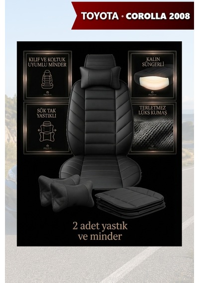 Corolla 2008 Uyumlu Lüks Premium Siyah Renk 2 Adet Minder Ve Yastık