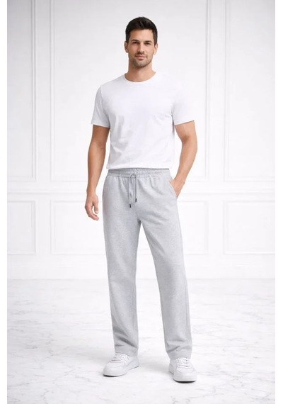 Etilercollection Erkek Düz Paça Beli Lastikli İpli Günlük Spor Eşofman Altı Rahat Fit - Gri