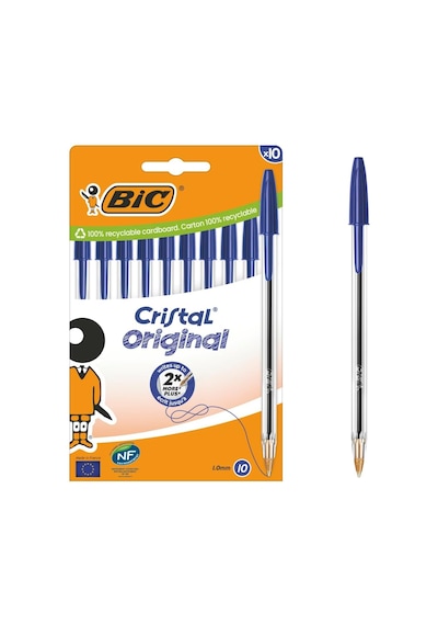 Bıc Cristal Orijinal Tükenmez Kalem, Orta Uçlu 1,00 Mm , Altıgen Şaft Ve Uygun Kapaklı - Mavi, Her Biri 10 Adet Ka Genel