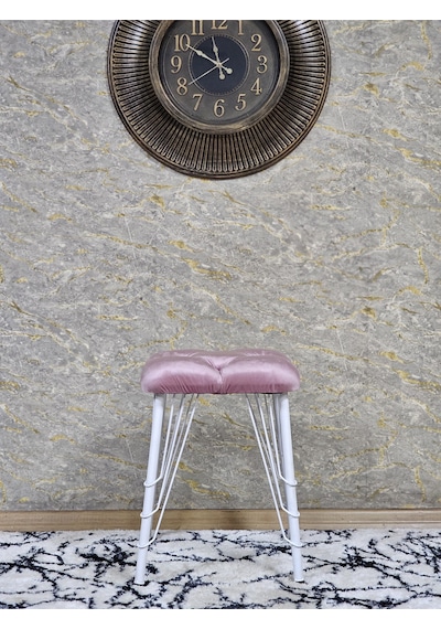 Zafir Kare Beyaz Boyalı Telli Ayaklı Tabure - Oturak - Bar Taburesi - Ayaklı Tabure Pembe