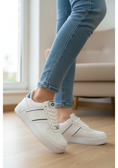 Enoch Yan Çizgili Kalın Tabanlı Bağcıklı Kadın Sneaker Beyaz Siyah