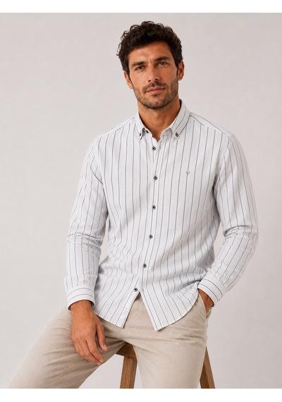 Slim Fit Uzun Kol Çizgili Cepsiz Keten Likra Hediye Kutulu Erkek Gömlek Fs-004579 - Beyaz Siyah-3328 Slim Fit Uzun Kol Çizgili Cepsiz Keten Likra Hediye Kutulu Erkek Gömlek Fs-004579 - Beyaz Siyah-3328